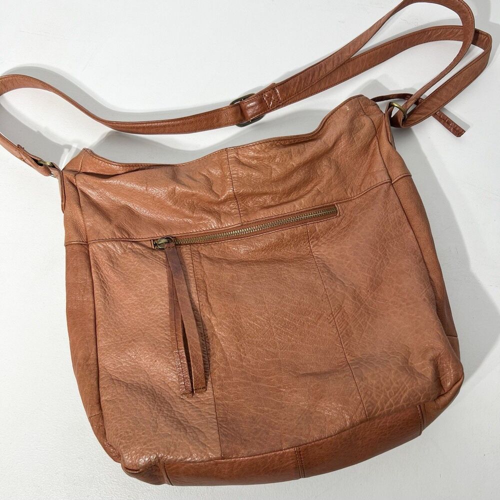 Day & Mood Chandler Hobo Bag Brown Leather Anthropologie Zip Closure Camel Purse - Picture 2 of 11